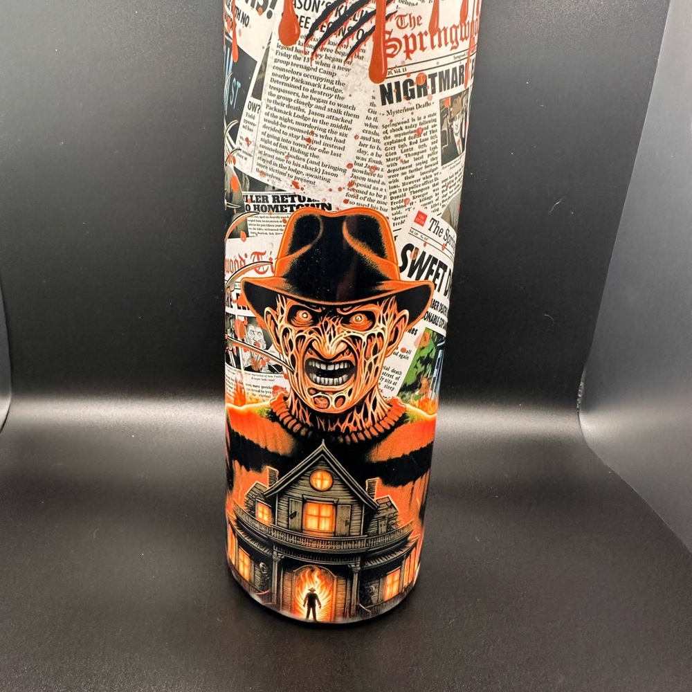 Horror Themed Tumbler with Freddy Krueger Design